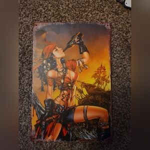 Vintage Pirate Wall Art with Red and Orange Accents